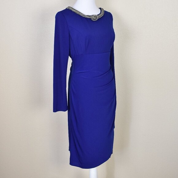 Jackie Jon Formal Embellished Rhinestone Neck Blue Dress - 10 - Picture 7 of 9